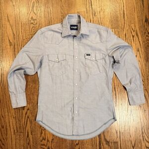 Wrangler Shirt Mens M Denim Blue Western Pearl Snap Cowboy Rodeo Ranch Outdoors